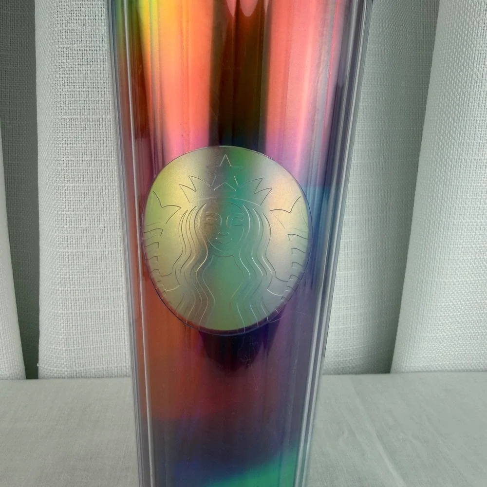 Starbucks 24oz Venti Iridescent Oil Slick Rainbow Tumbler Cup Dome Lid Straw